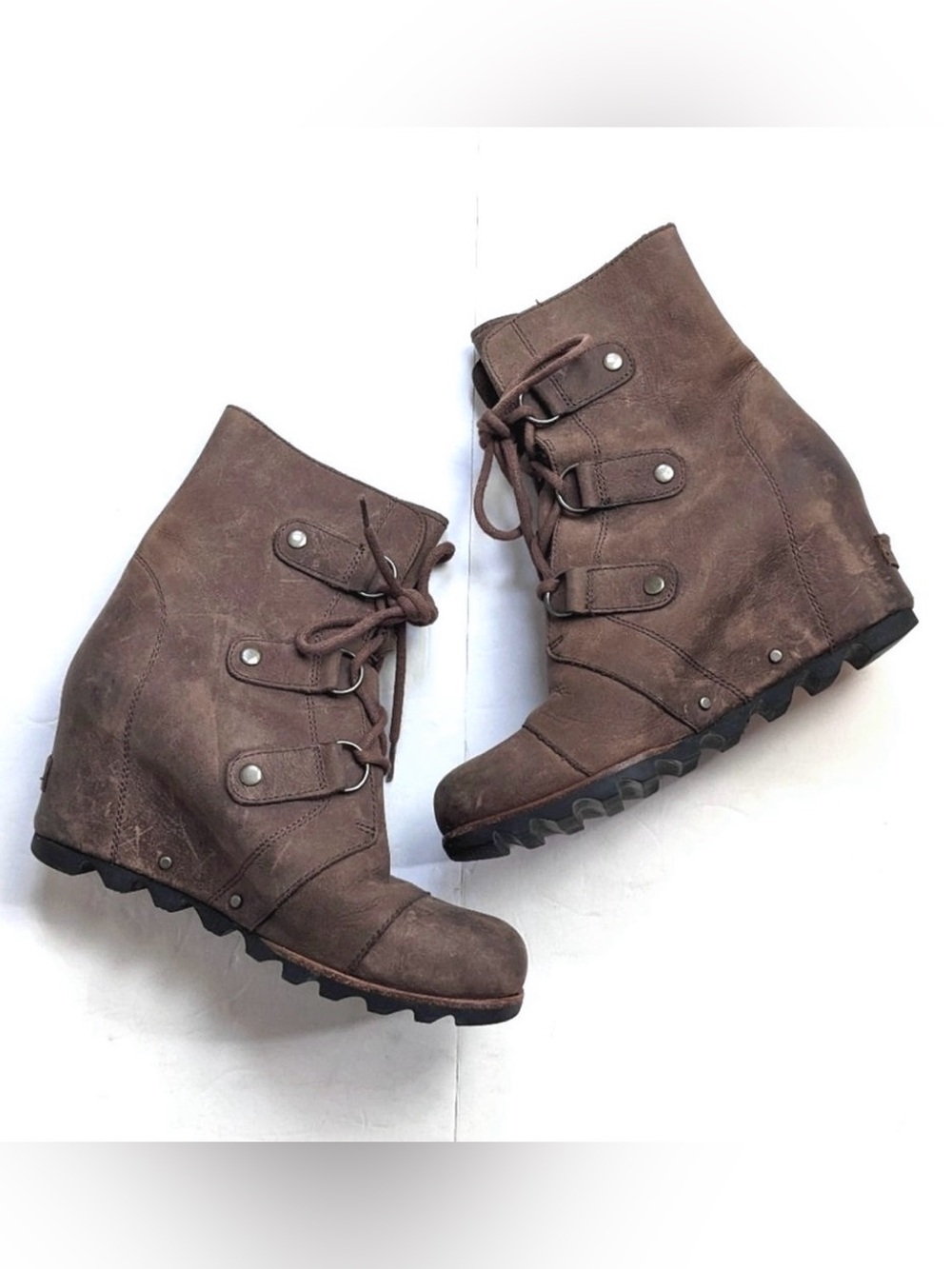 Sorel Joan of Arctic Wedge Mid Leather Tobacco Brown Boots | 10